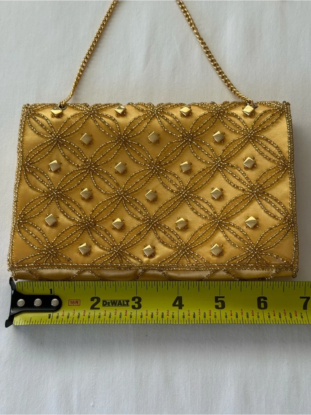 Hand Made in Japan Gold Beaded Stud Chain Shoulder Clutch